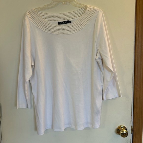 Lauren Ralph Lauren Tops - Lauren Ralph Lauren, 2X 3/4 sleeve white crocheted neckline top
